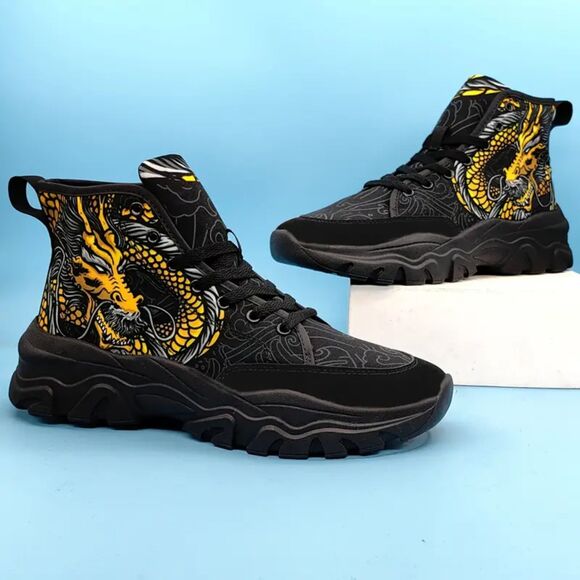 Dragon Pattern Canvas Shoes Comfy Non-Slip Breathable Sneakers Unisex 8.5 Black main image 4